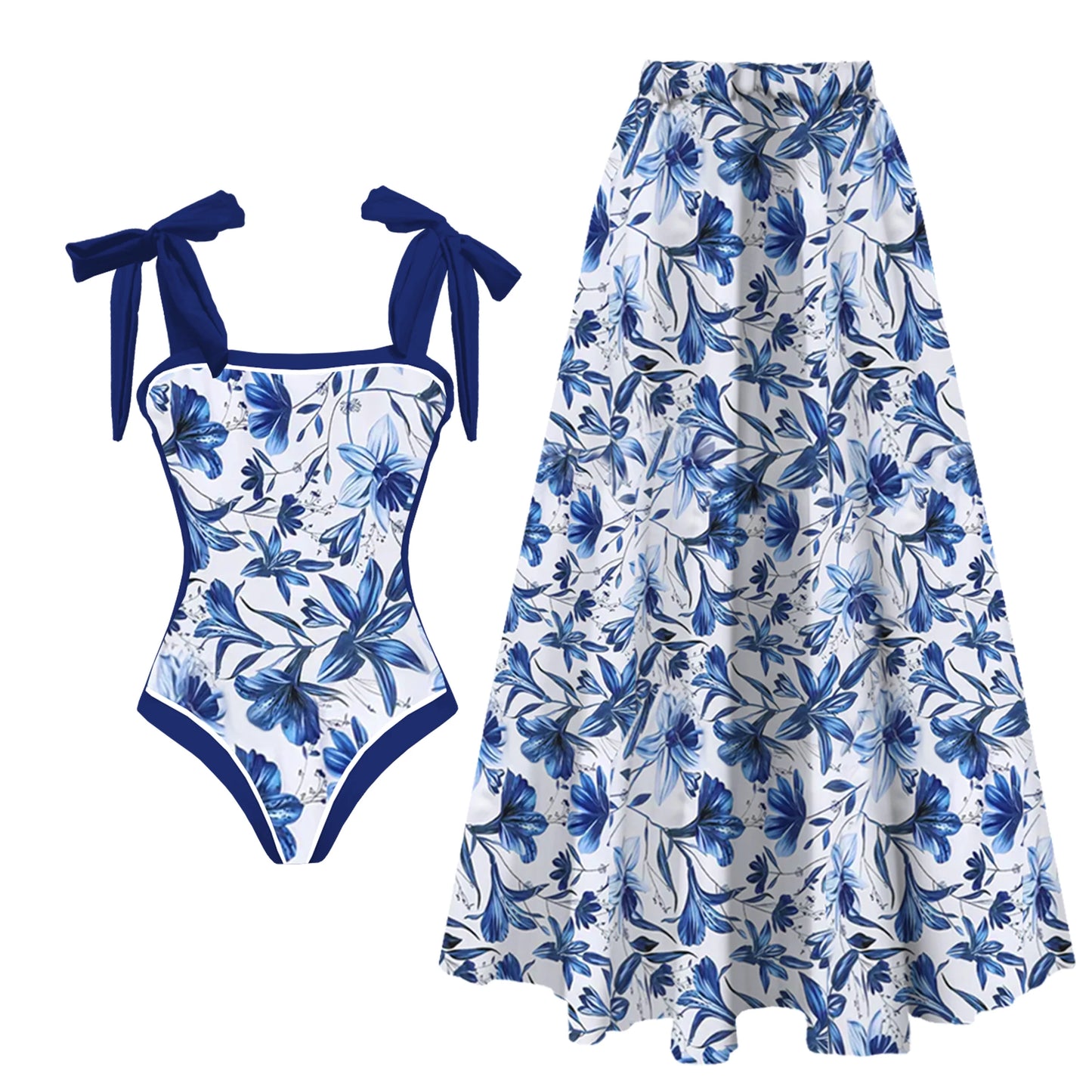 2-Piece Shoulder Ruffle Swimsuit With Cover Up Sexy Beachwear