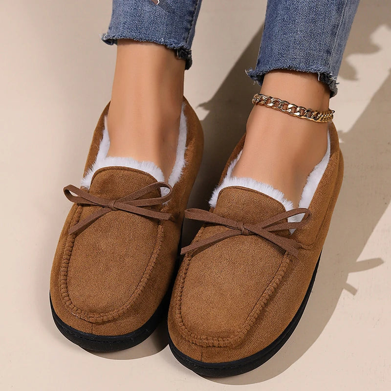 Women Winter Warm Plush Comfortable Soft Sole Cotton Shoes Slip On Non Slip