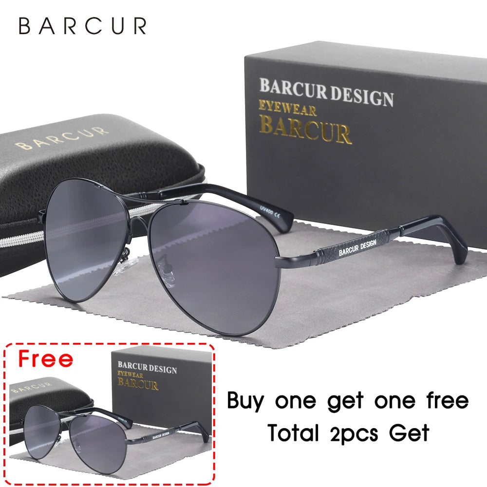 BARCUR Design Frame Sunglasses Polarized For Men Women Pilot Gradient Lens Eyewear Mirror Shades