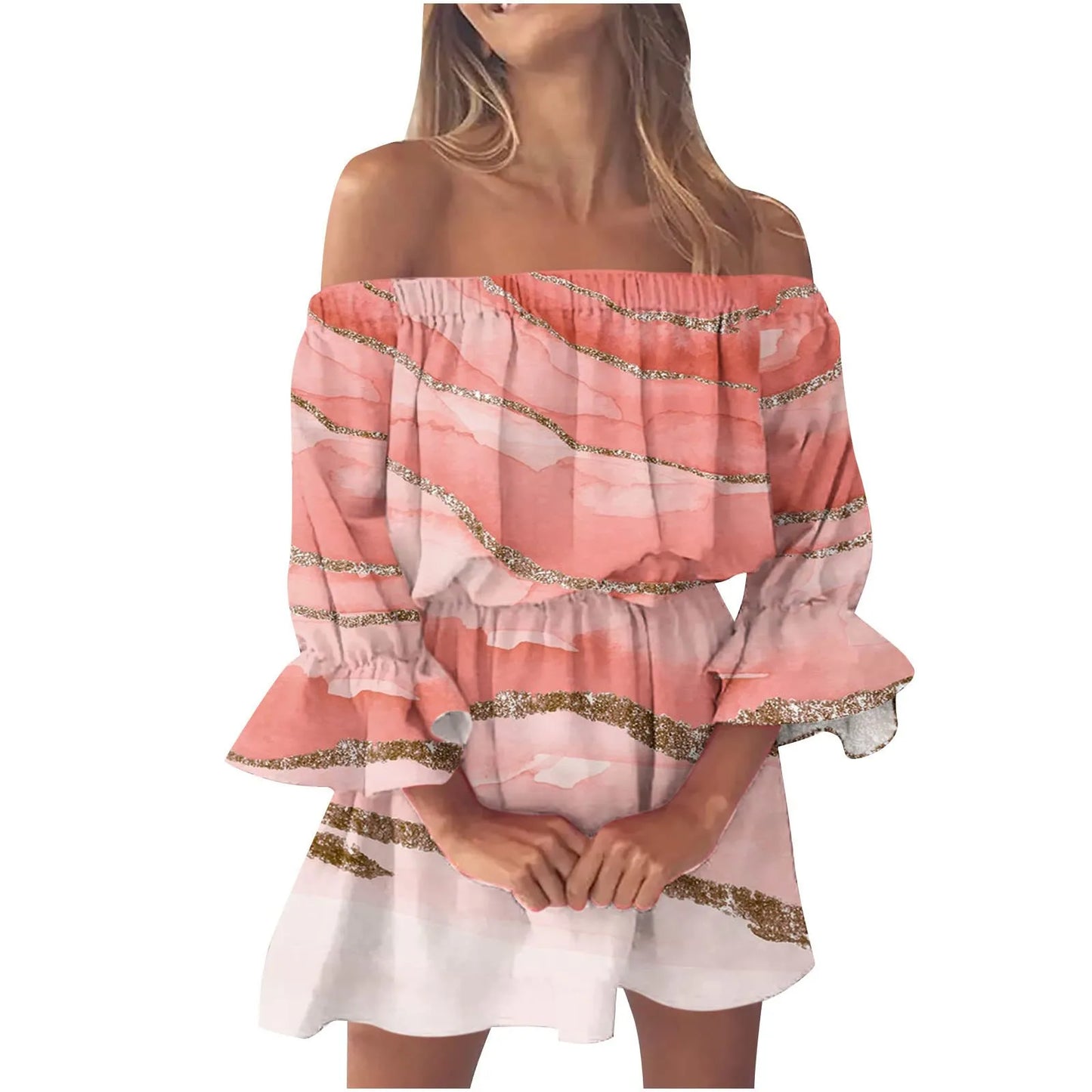 Elegant Summer Print Off Shoulder Dress for Women