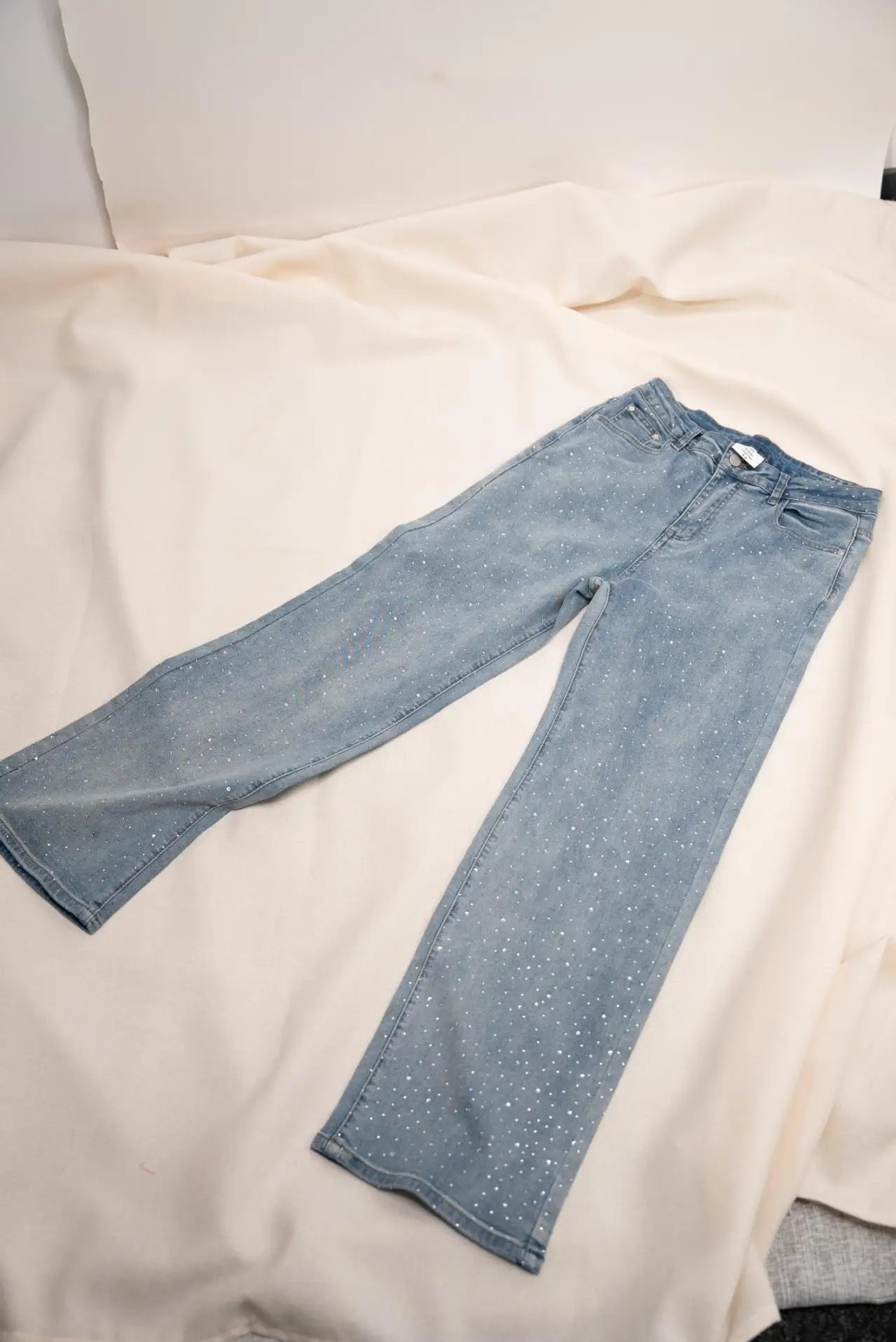 Women Diamonds Straight Jean Denim Trouser Pants Stretch High Waist