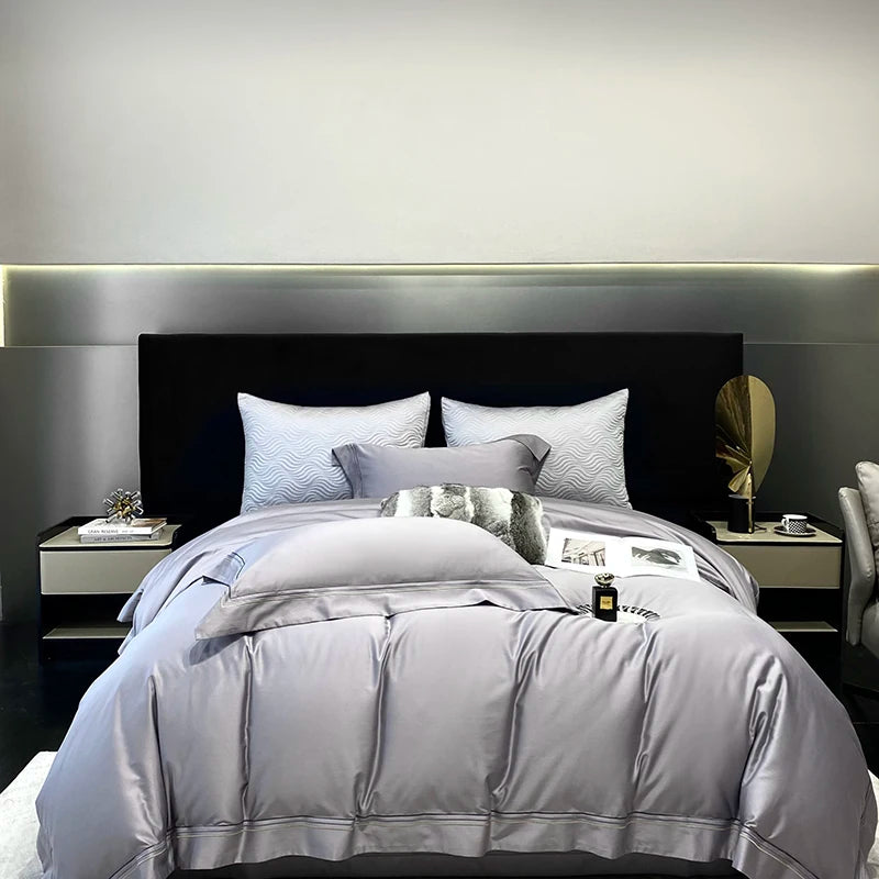 Luxury Three-line Embroidery Solid Color 1000TC Egyptian Cotton Bedding Set Duvet Cover Bed Sheet/Fitted Sheet Pillowcases 4Pcs