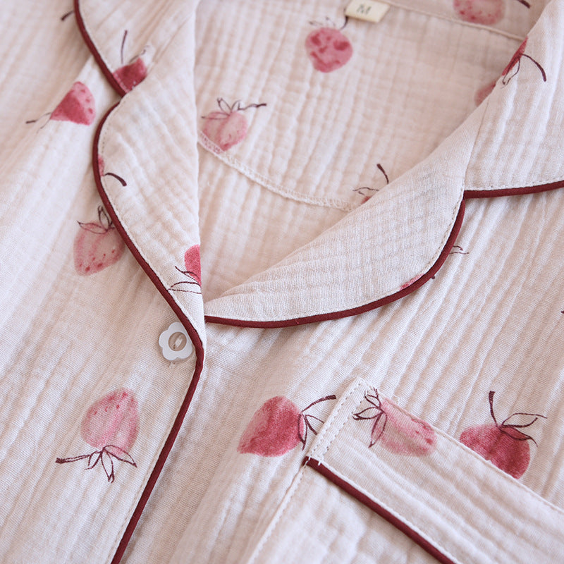 Summer pajamas short-sleeved shorts two-piece cotton crepe