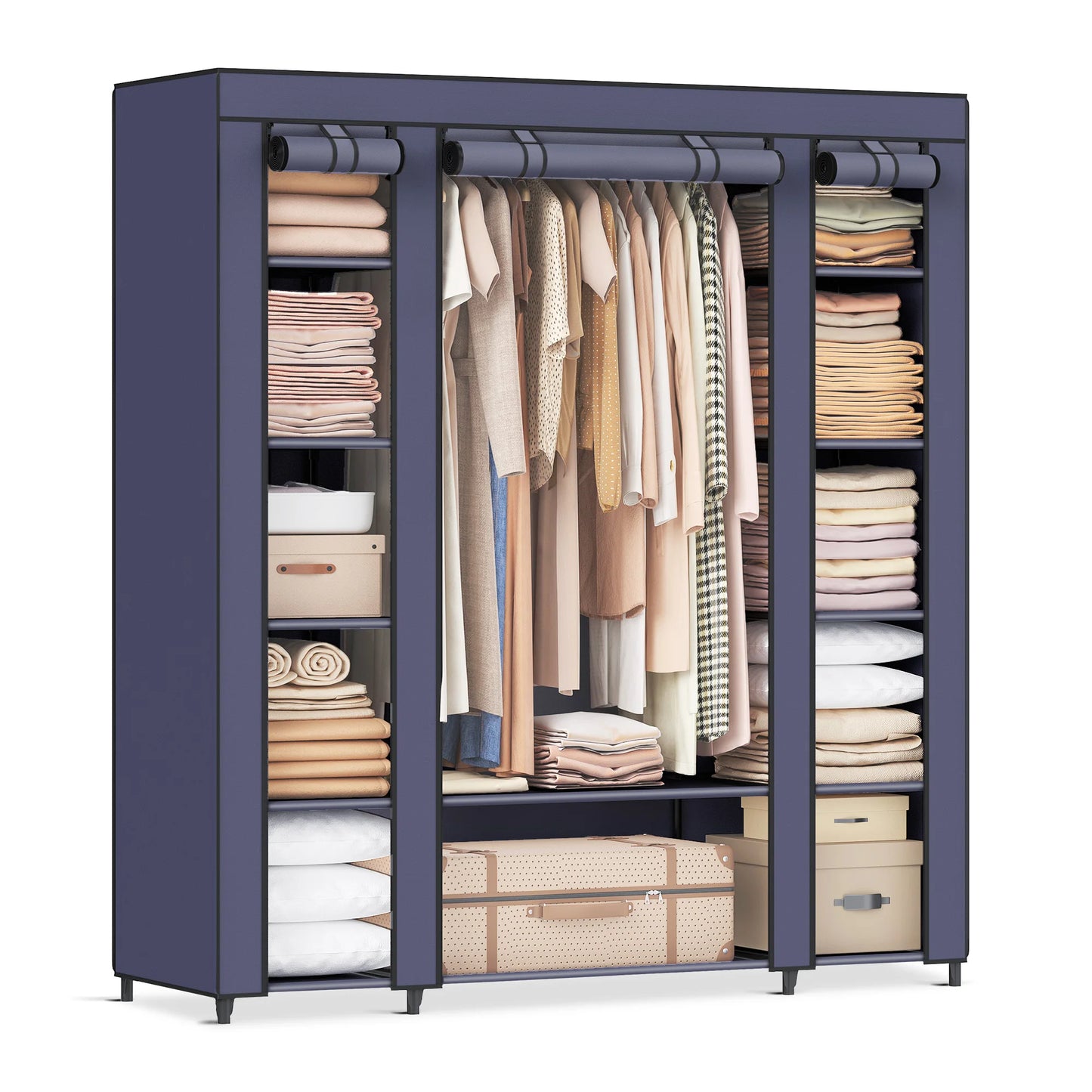 Portable Closet Wardrobe Storage Organizer Rail with Non-Woven Fabric Cover