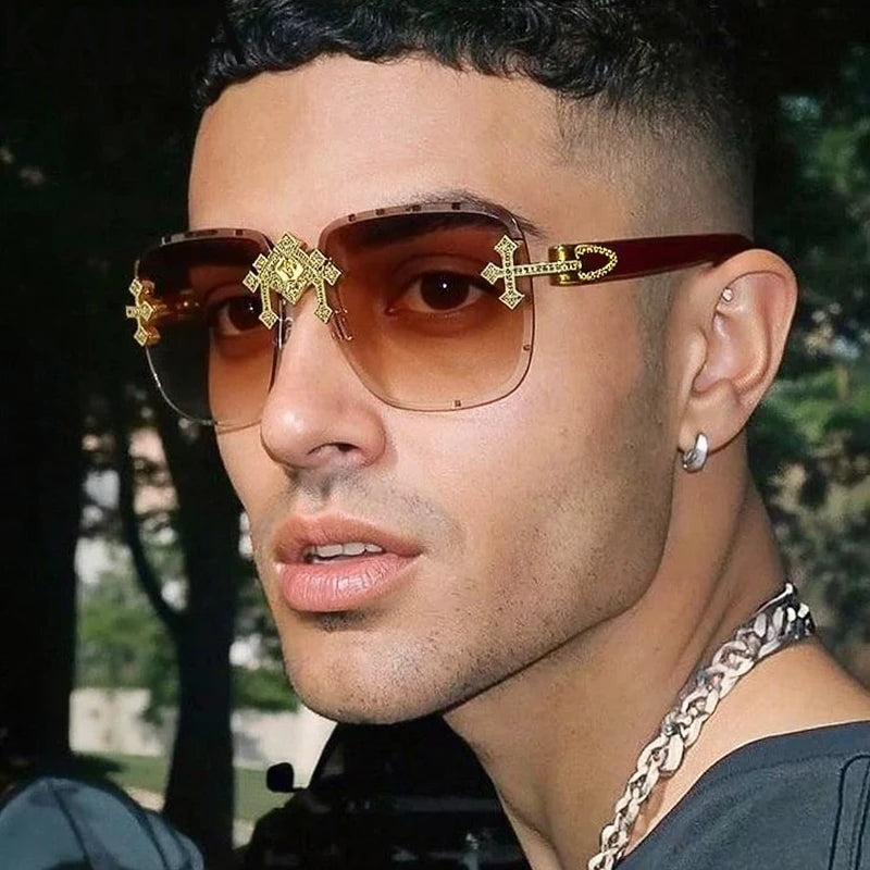 Luxury Steampunk Rimless Square Men Sunglasses UV400