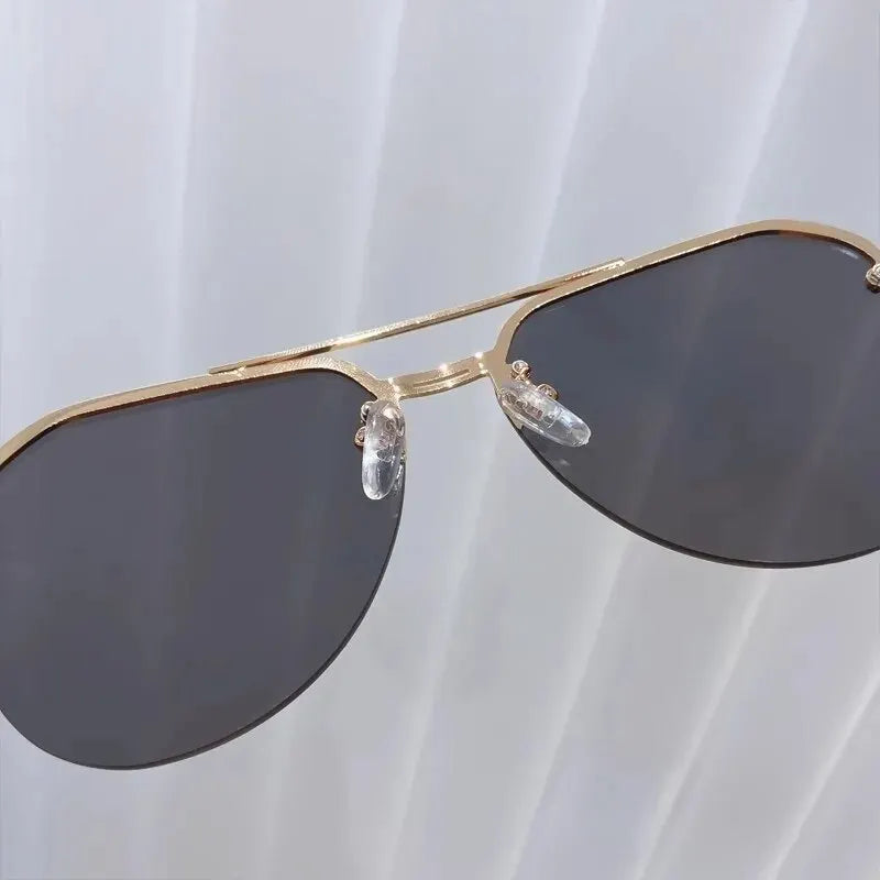New Fashion Metal Half Frame Women's Outdoor Sunglasses Classic Double Beam Glasses