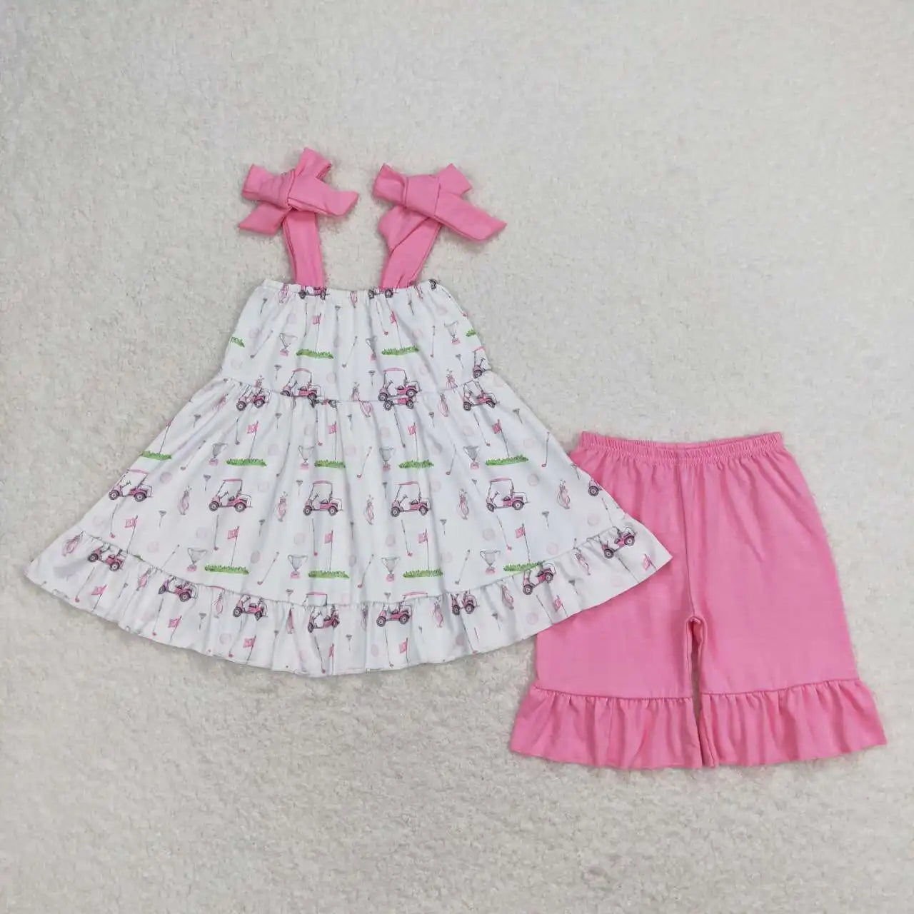 Baby girl summer shirt Short set embroidery farm tractor pink striped 3M-16T