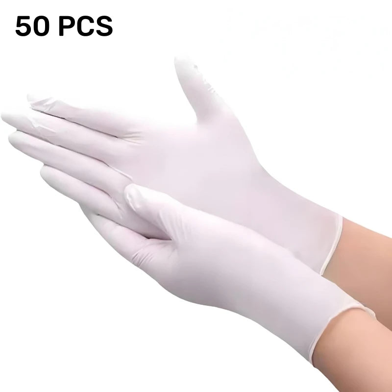 100/50/20PCS White Nitrile Gloves Disposable Waterproof Hair Care Tattoos Household Dishwashing Cleaning Tools