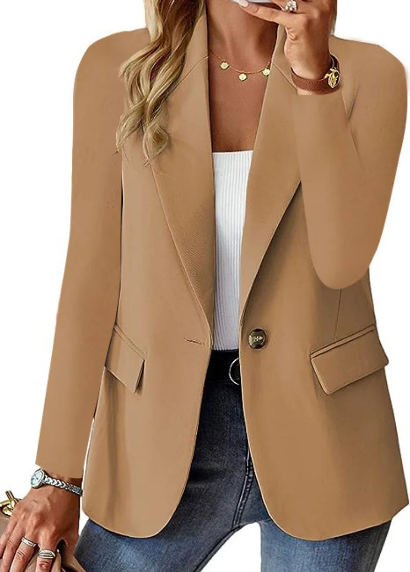 Women's Solid Button Suit Coat Lapel Long Sleeve Casual Coat/Jacket Oversized Work Office
