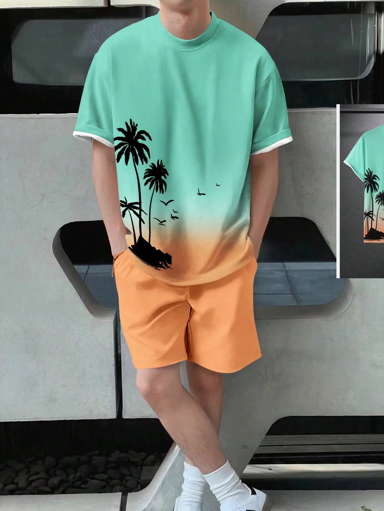 Soft and comfortable Beach Short Sleeved Shirt with Casual Short Set