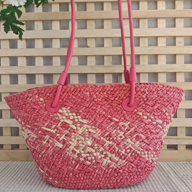 Color Straw Underarm Shoulder Bag, Summer Beach Vacation Travel Tote Bag