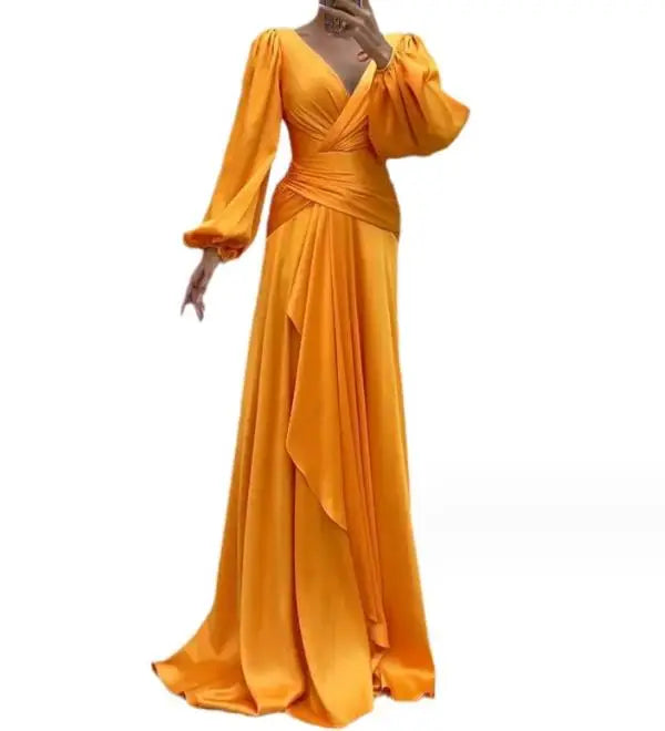 Elegant Women Long Sleeve Dress Solid Loose Fitting