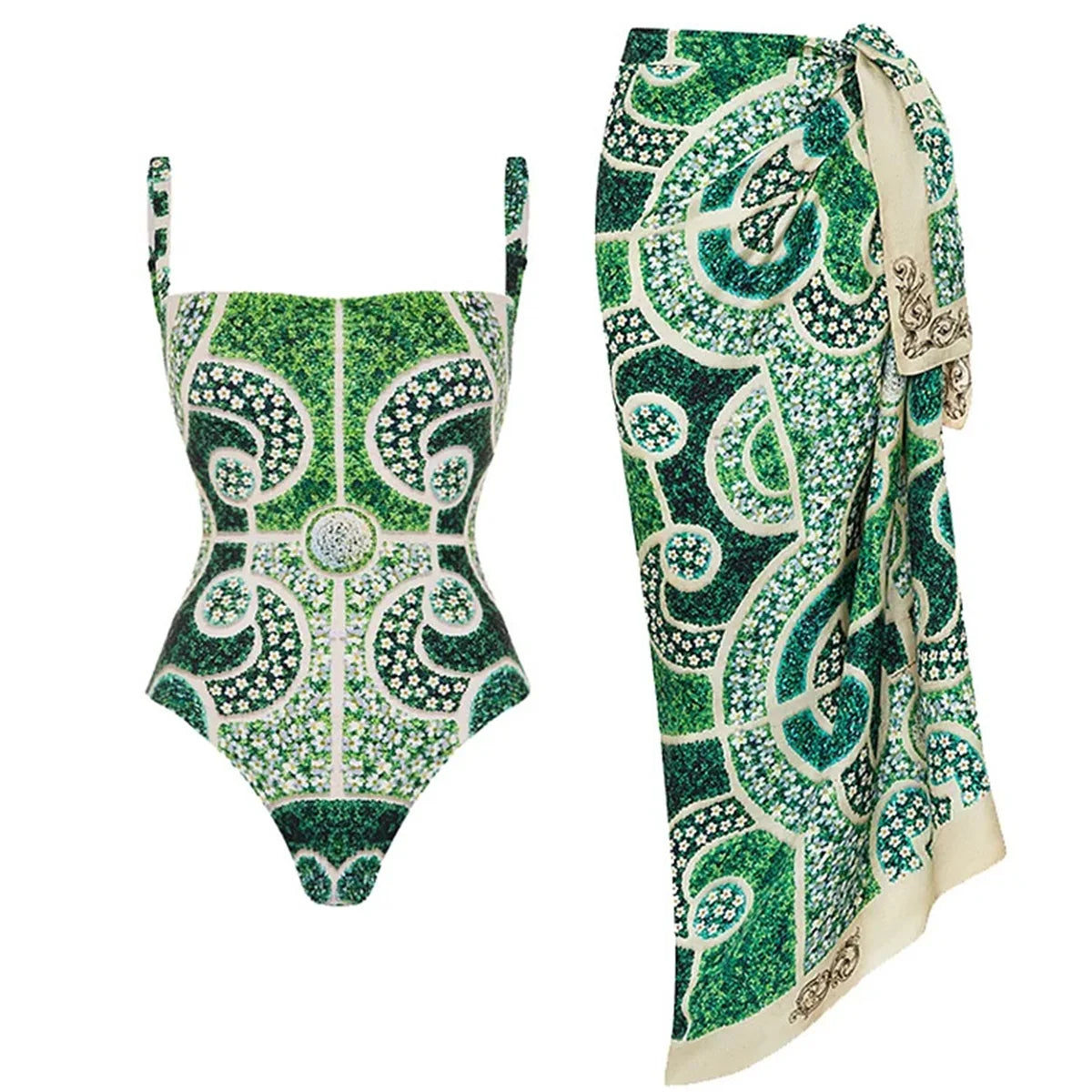 2-Piece Shoulder Ruffle Swimsuit With Cover Up Sexy Beachwear