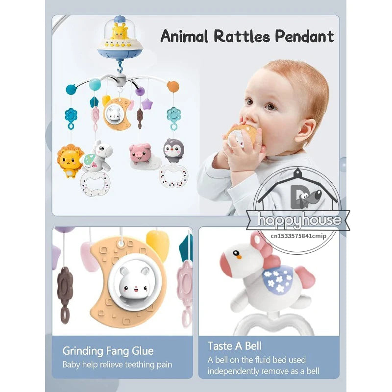 Newborn Baby Crib Musical Mobile with Lights Music Projection for Infants Remote Control Crib Toy