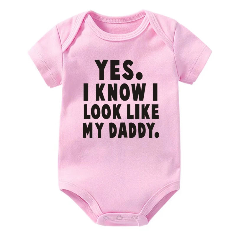 Funny Yes I Know I Look Like My Daddy Letters Print Baby Bodysuit Summer Cotton White Newborn Baby Clothes