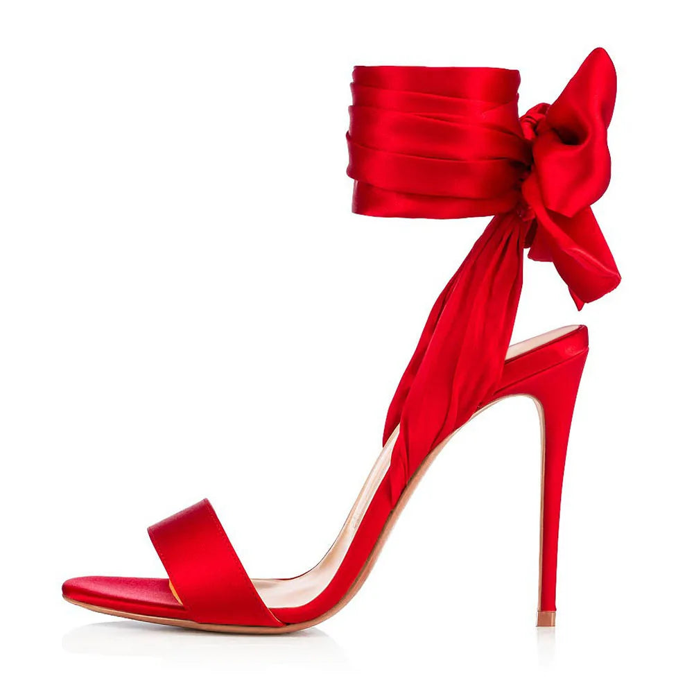 Summer satin bow cross-band sexy open-toe women sandals thin high-heeled shoe