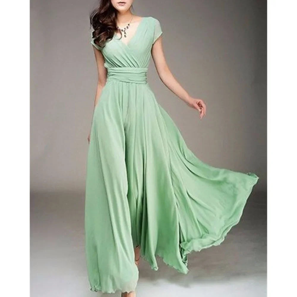 Women's Bohemian Maxi Long V-neck Sleeveless Dress