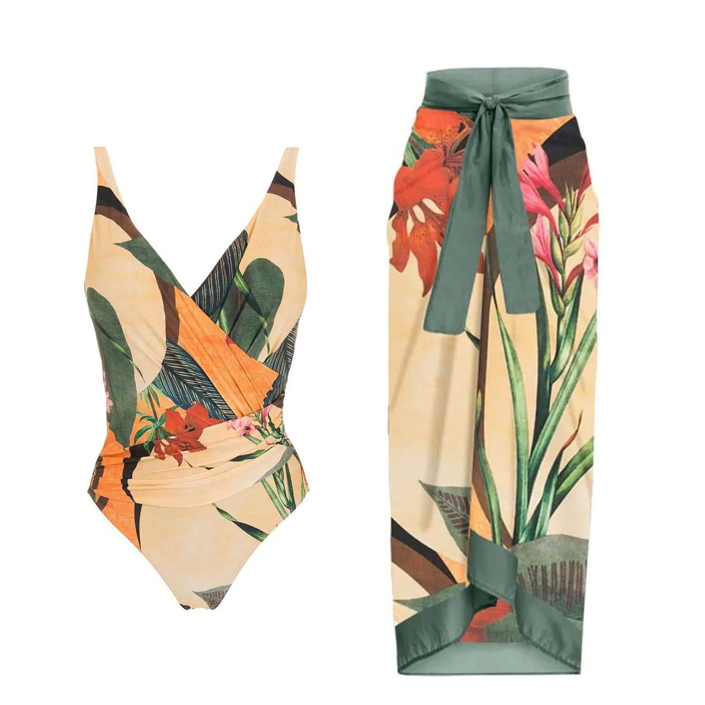 2-Piece Women Brazilian Floral Printed Ruffle Bikinis Strappy Bandage Swimwear