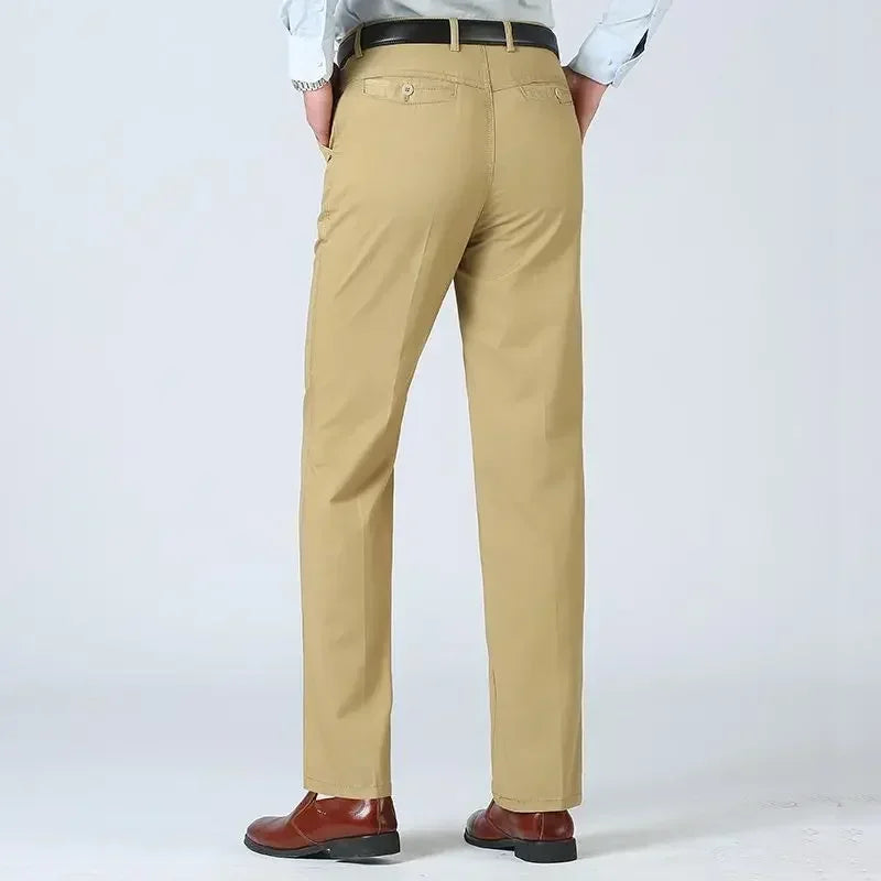 Summer Thin Cotton Men's Pants High Waist Straight Loose