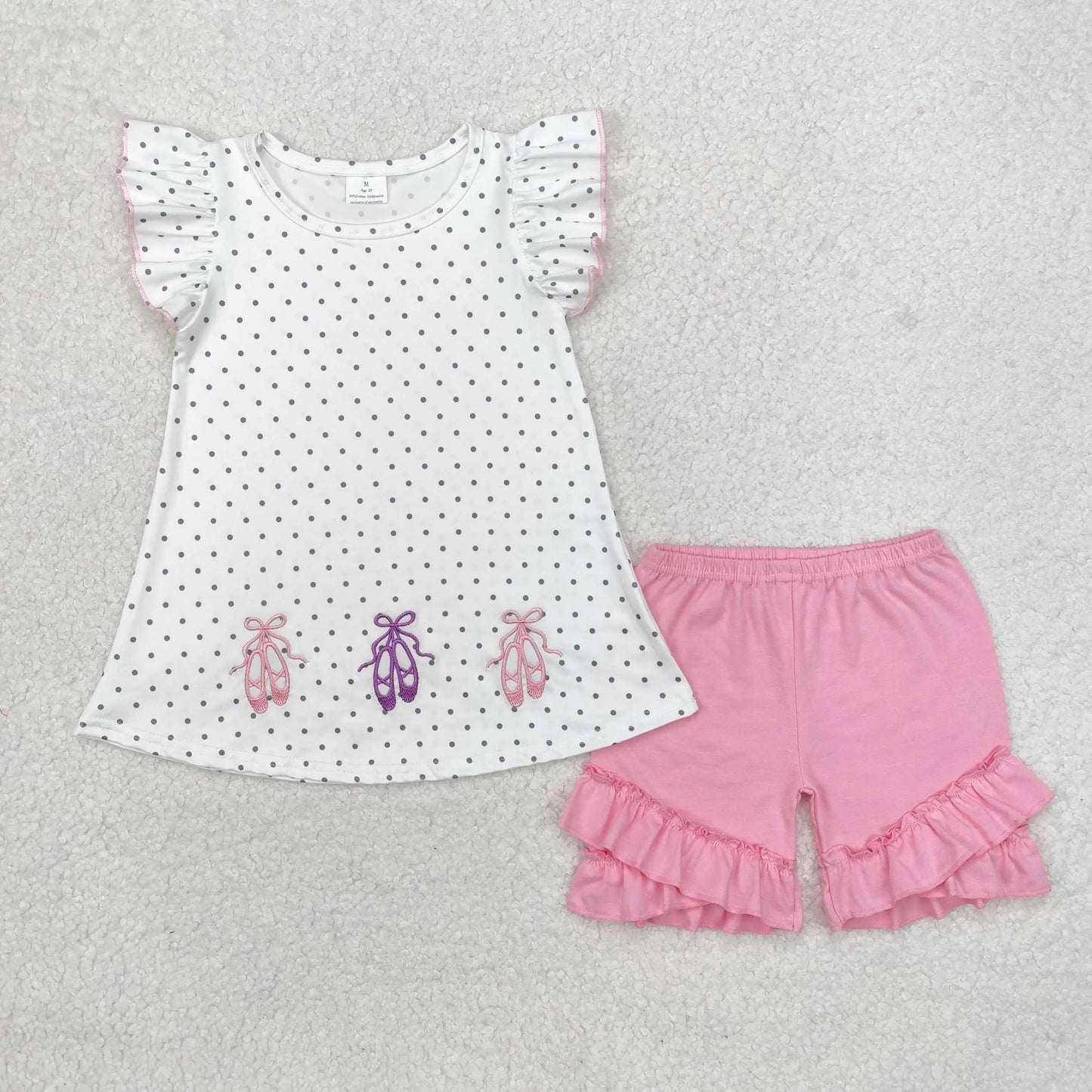 Baby girl summer shirt Short set embroidery farm tractor pink striped 3M-16T
