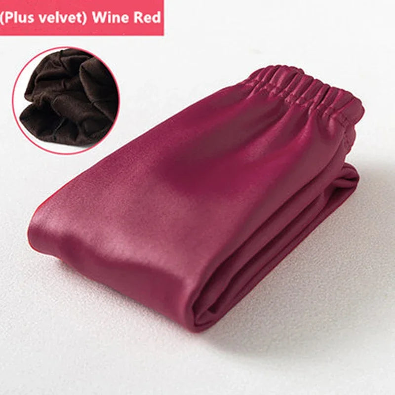 Girls Leggings PU Leather Warm Slim Pants