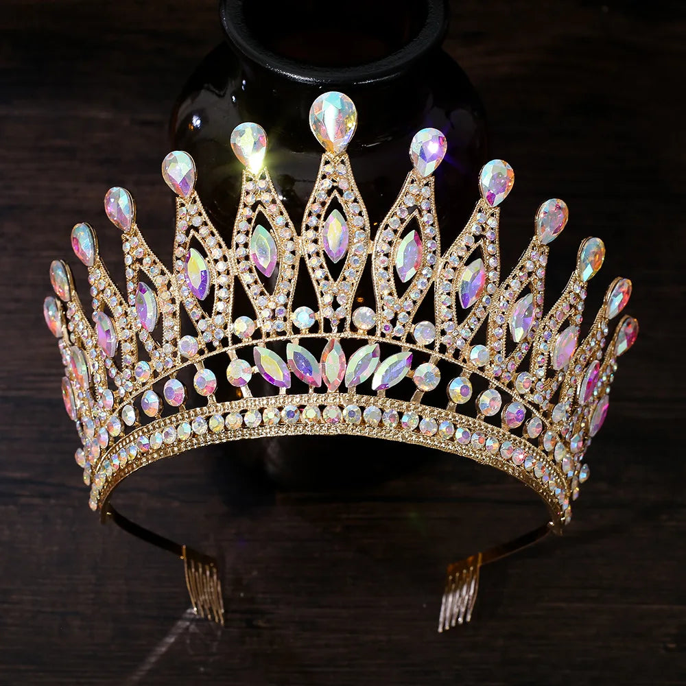 Baroque Large Crystal Crows Tiaras Diadem Comb For Bridal Wedding Party