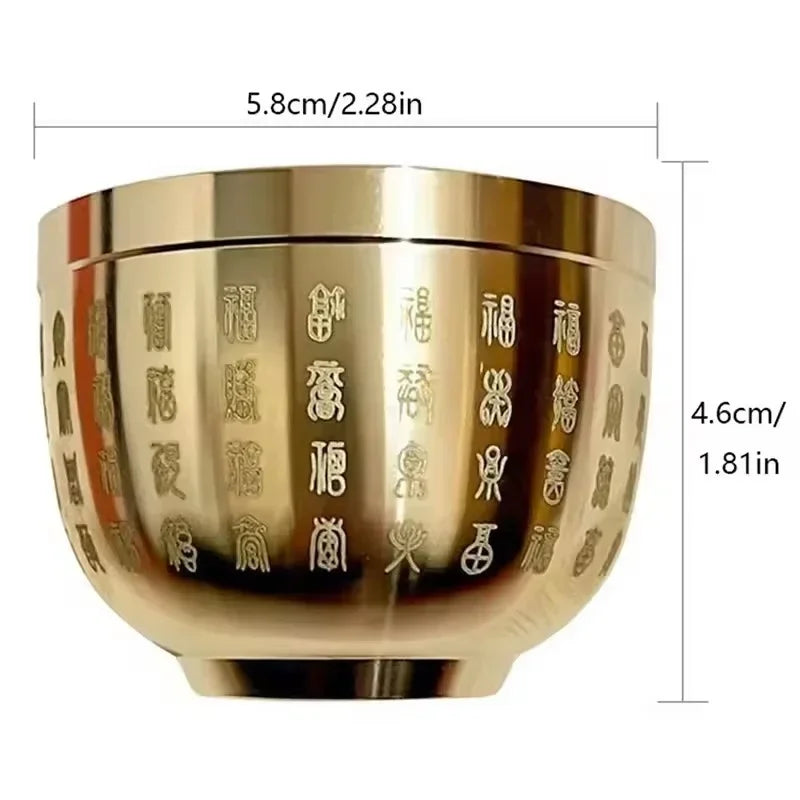 Home Decor Hundred Blessings Small Bowl Brass Fortunate Attract Wealth Good Luck Magical Power
