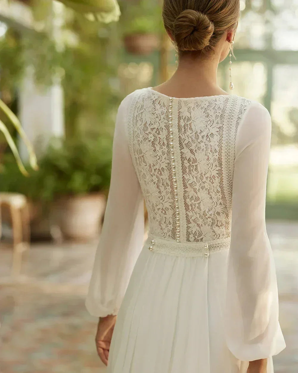 Boho Beach Wedding Dress - Long Sleeve Lace Gown Customizable