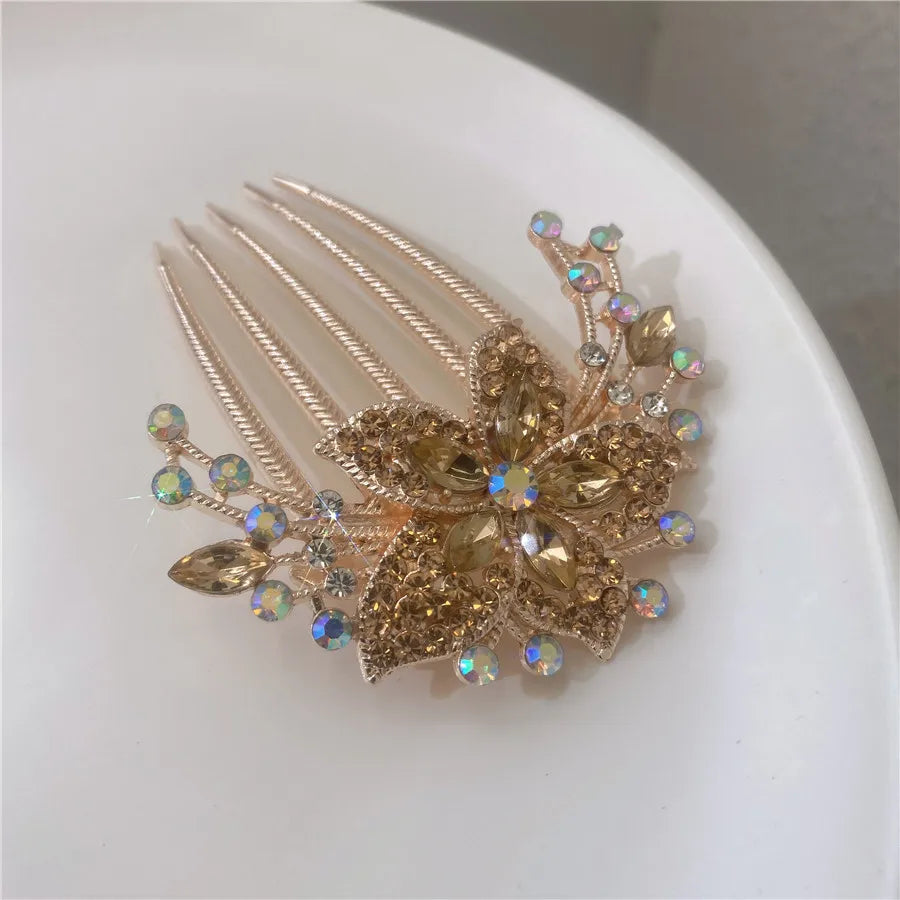 Multi-color Luxury Rhinestone Hairpin Flower Leaf Comb Women Wedding Elegant Hair Accessories