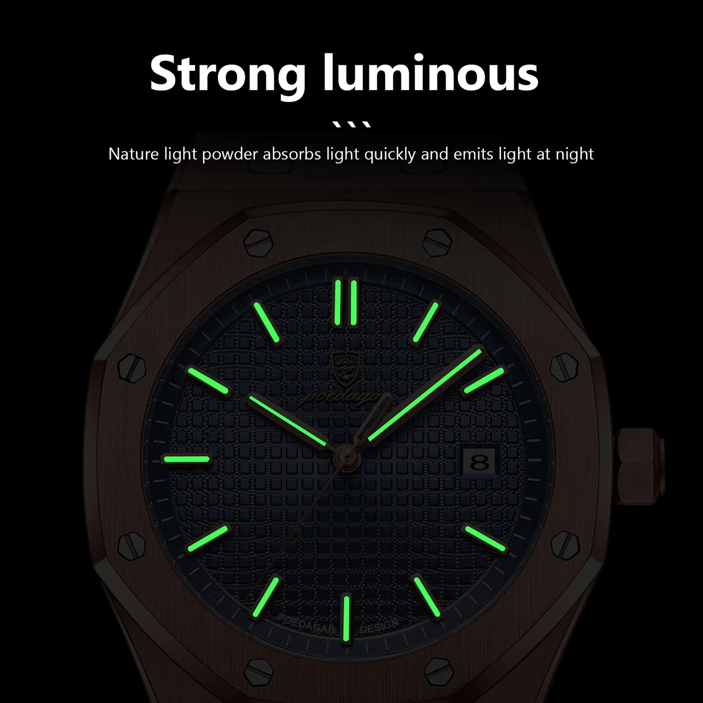 POEDAGAR Luxury Business Man Wristwatch Waterproof Luminous Stainless Steel Fashion Quartz