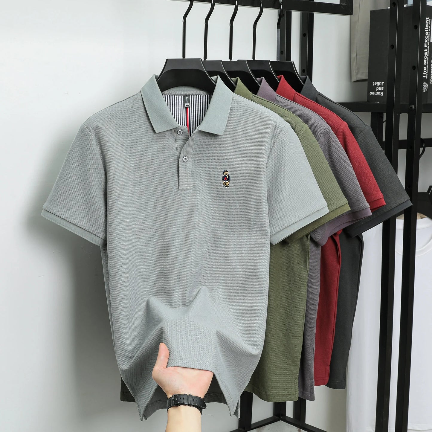 100% cotton high-end brand men short sleeve polo shirt cartoon bear embroidery comfort texture skin friendly breathable T-shirt