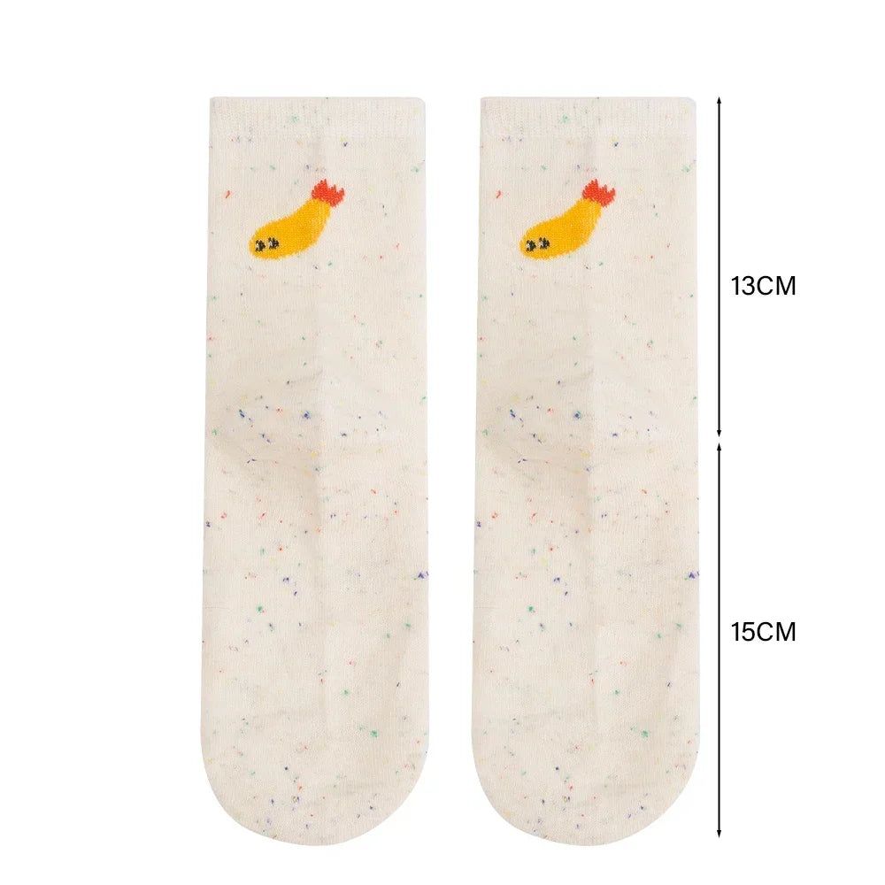 1/2pairs Cartoon Cat Fish Pattern Middle Tube Socks Soft Thermal Warm Crew Sock