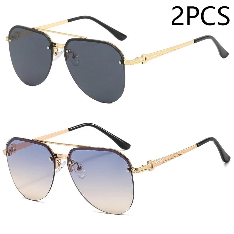 New Fashion Metal Half Frame Women's Outdoor Sunglasses Classic Double Beam Glasses