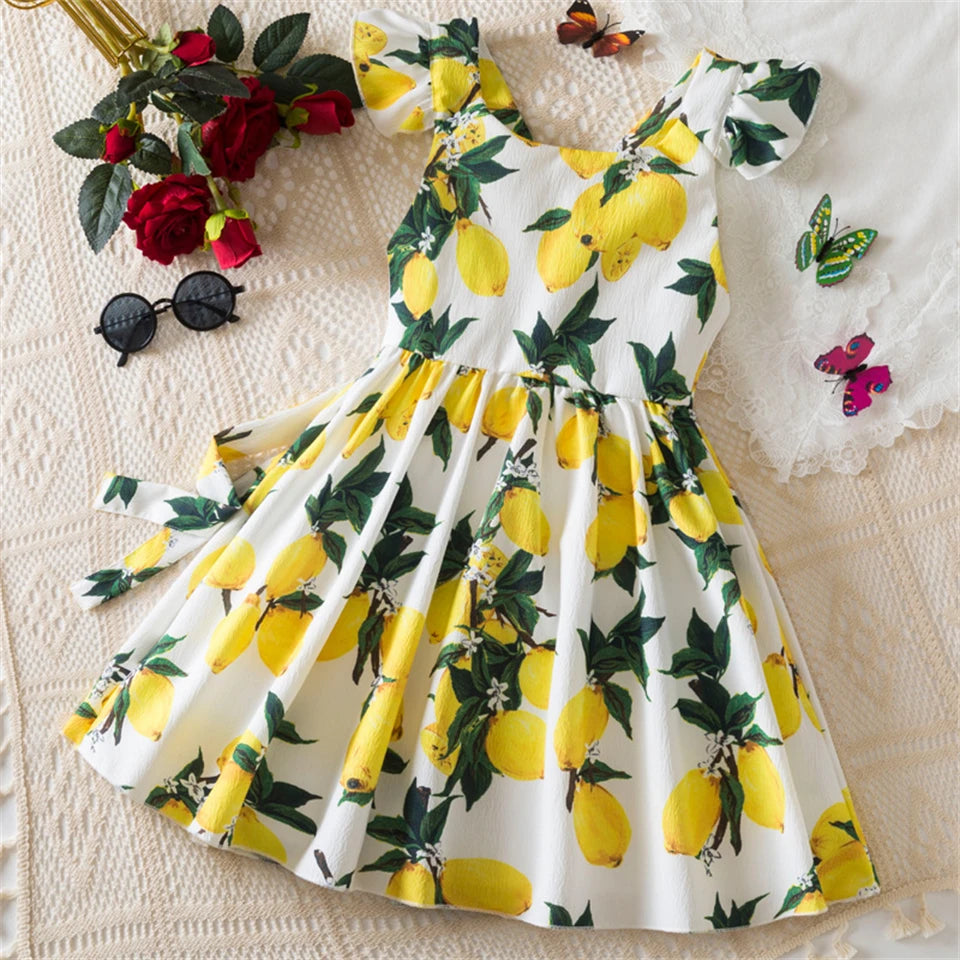 Beach Party Colorful Floral Print Backless Elegant Girl Party Dress