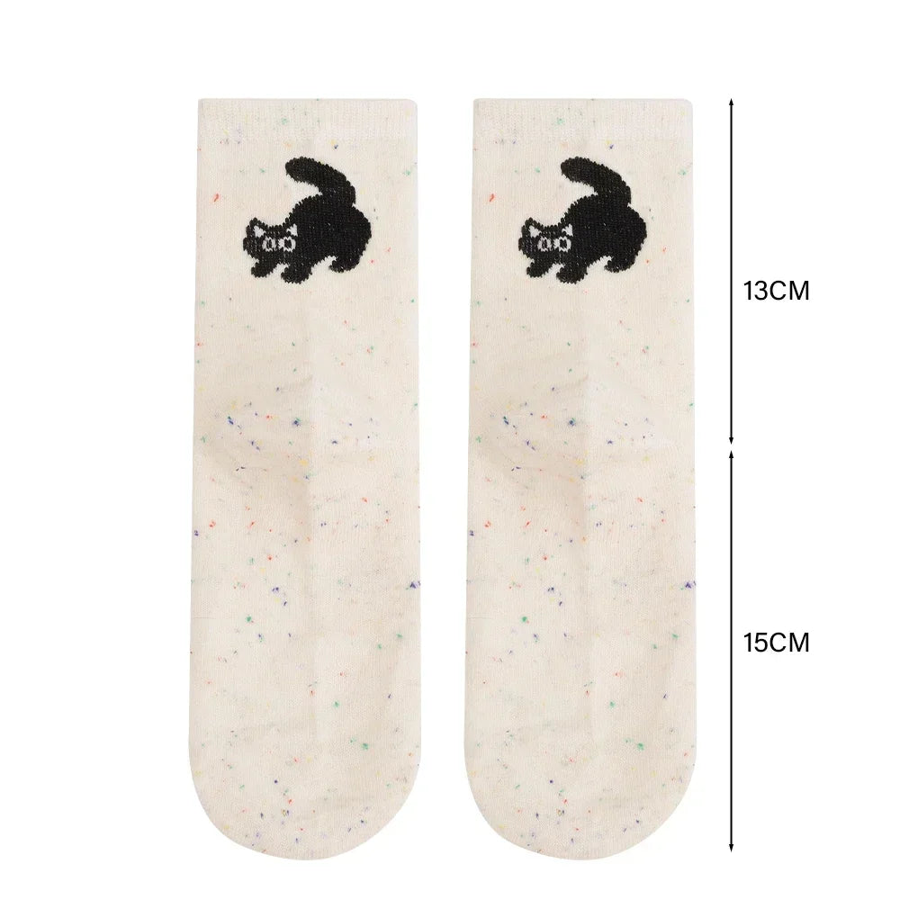1/2pairs Cartoon Cat Fish Pattern Middle Tube Socks Soft Thermal Warm Crew Sock