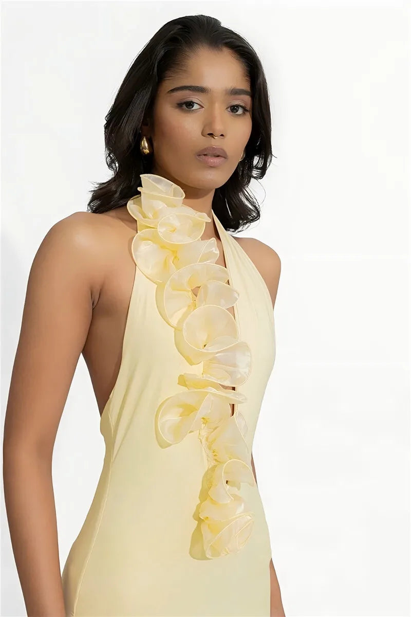 Mesh Rose Deep V Neck Sexy Maxi Dress For Women