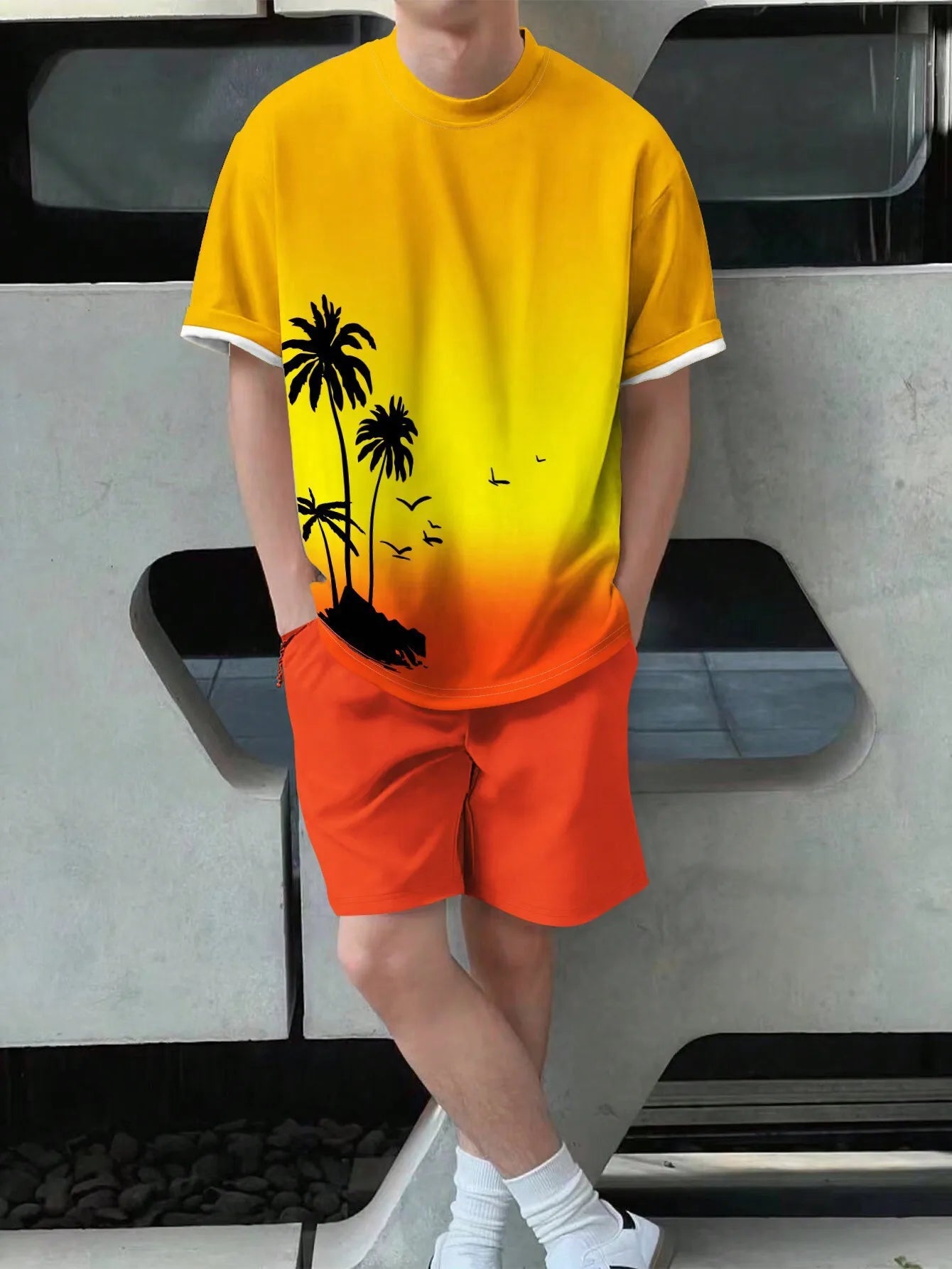 Soft and comfortable Beach Short Sleeved Shirt with Casual Short Set