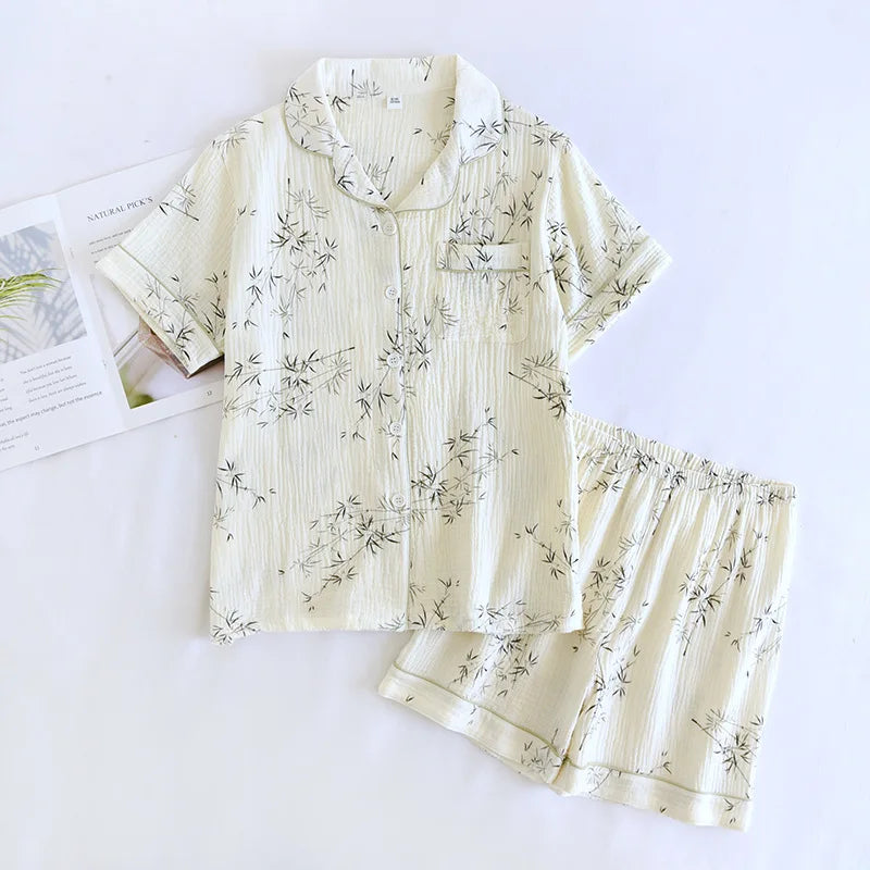 Summer Couple Pajama Set 100% Pure Cotton Short sleeved Shorts for Men and Women Two Piece