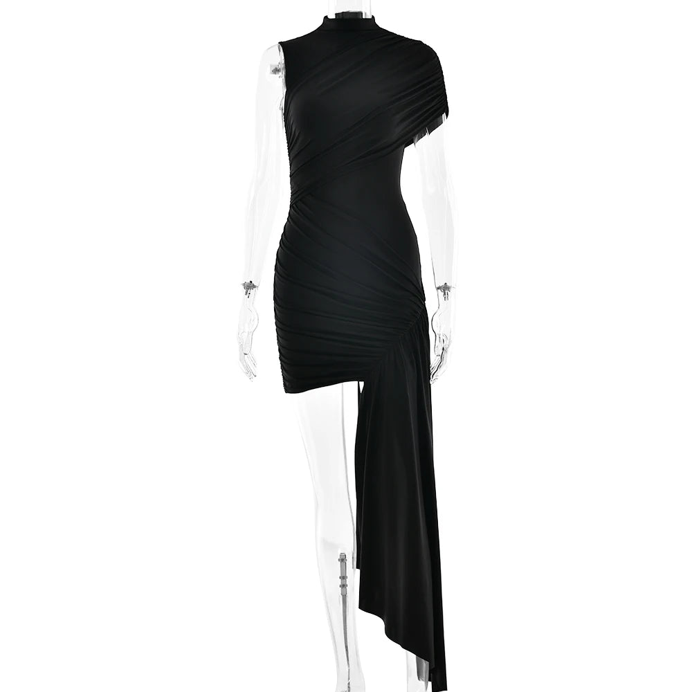 Irregular Round Neck Ruched Ribbon Women Dress