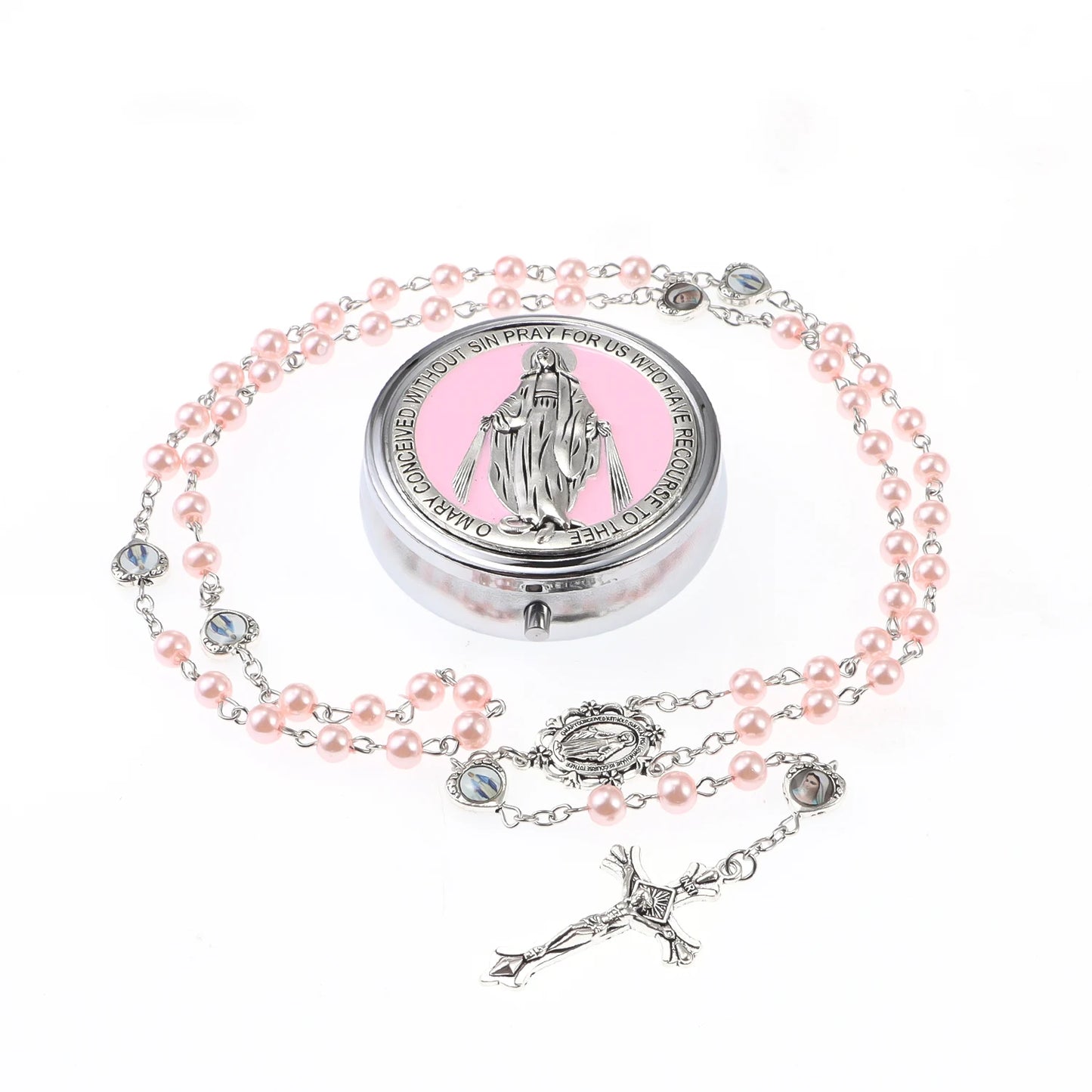 Catholic Rosary Box Necklace Prayer Beads