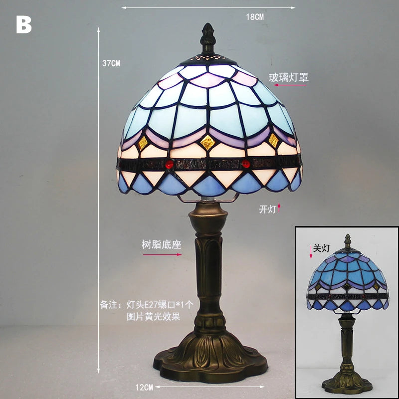 Mediterranean Baroque Retro Style Stained Colorful Handmade Glass Table Lamp E27