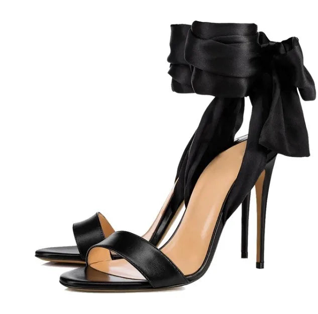 Summer satin bow cross-band sexy open-toe women sandals thin high-heeled shoe