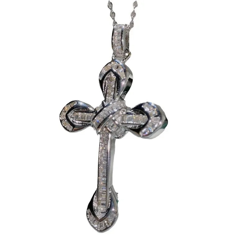 MDL Moissanite Style Cross Gemstone Sparkling Pendant Gold Plated Micro Zirconia Diamonds Hundred Fashion Faith Necklace