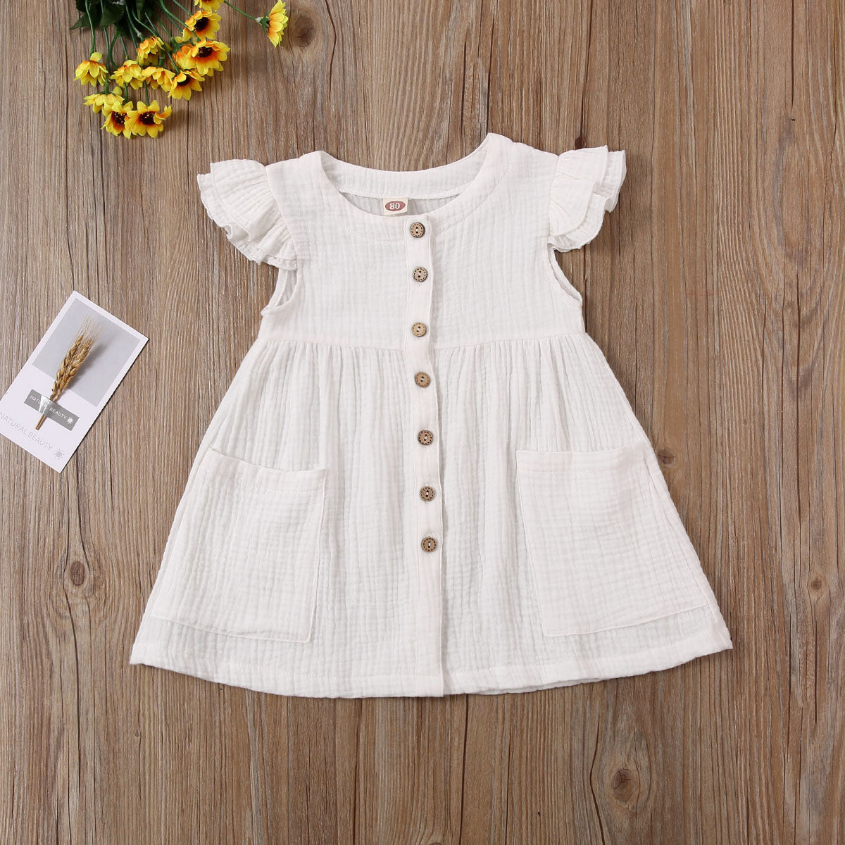 0-6Years Toddler Kid Baby Girl Summer Dress Ruffles Sleeves Cotton Button Pocket Dress Sundress