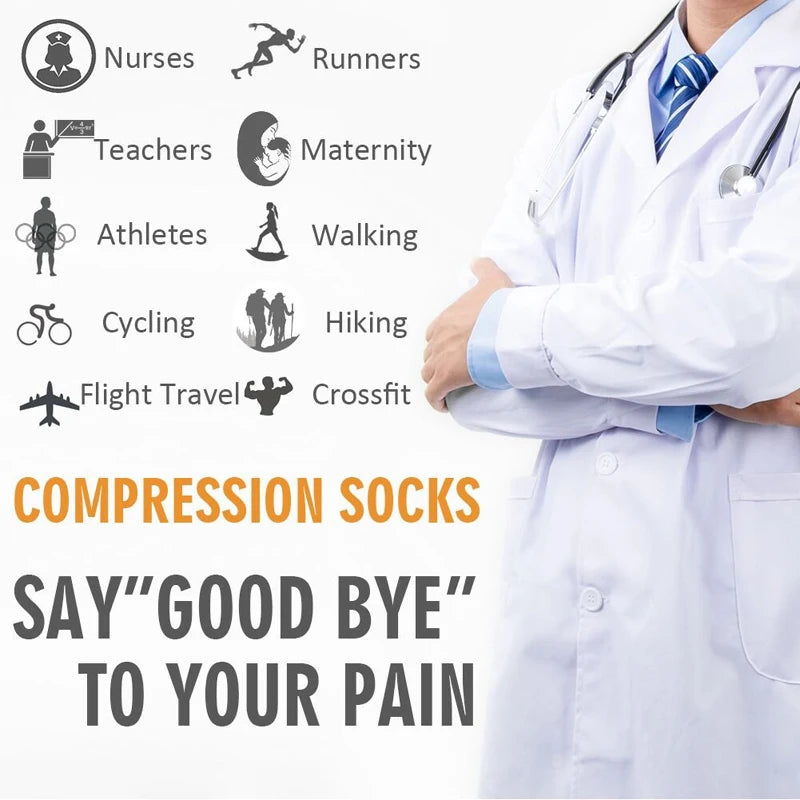 New Compression Socks Men Women Graduated 20-30 Mmhg Fit For Medical Edema Diabetes Varicose Veins, Running Compression Socks