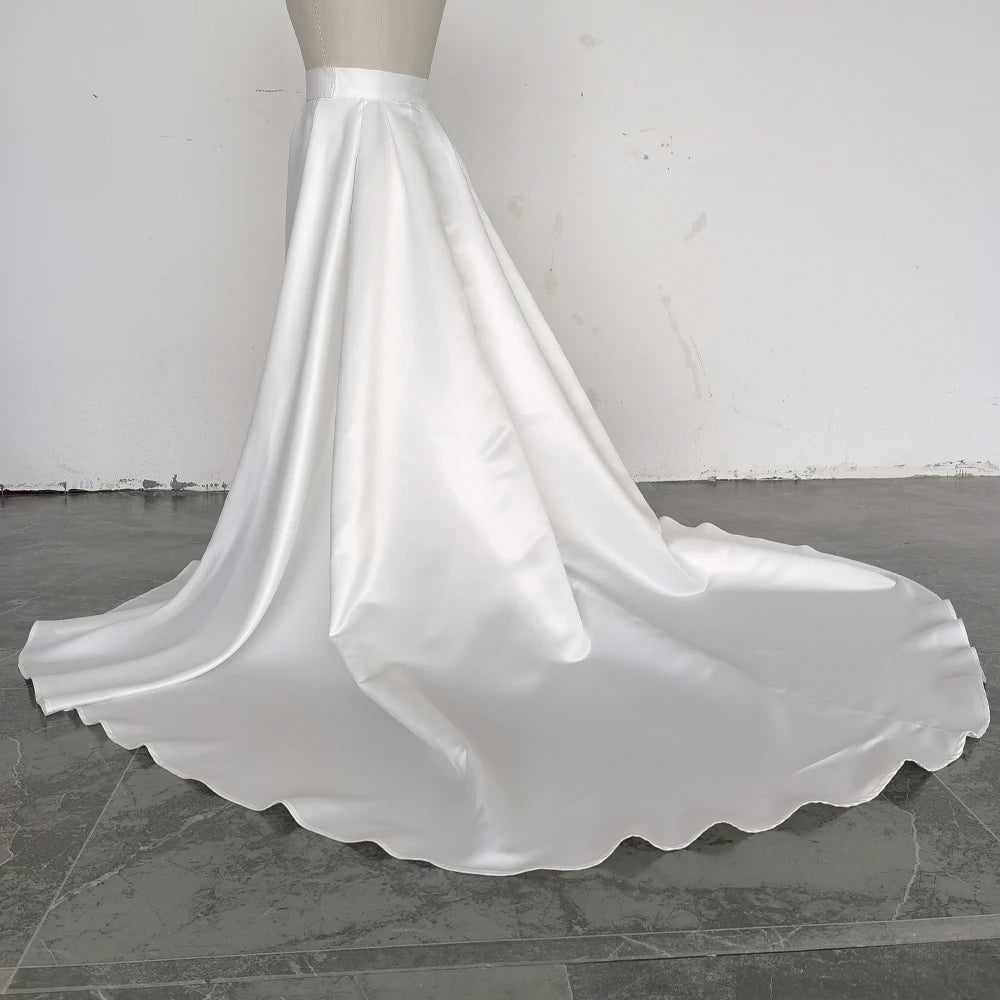 Satin Bridal Detachable Long Train Wedding Removable Skirt for Dresses