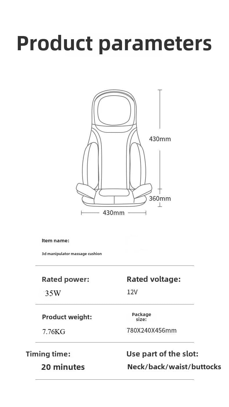 3D Massage cushion Shiatsu Neck & Back with Heat Full Back Rolling Massage Chair Pad with Height Adjustment Airbags Waist Hips