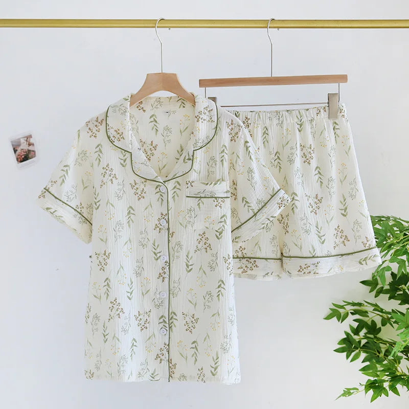 Women heart shape cotton short sleeve pajamas set