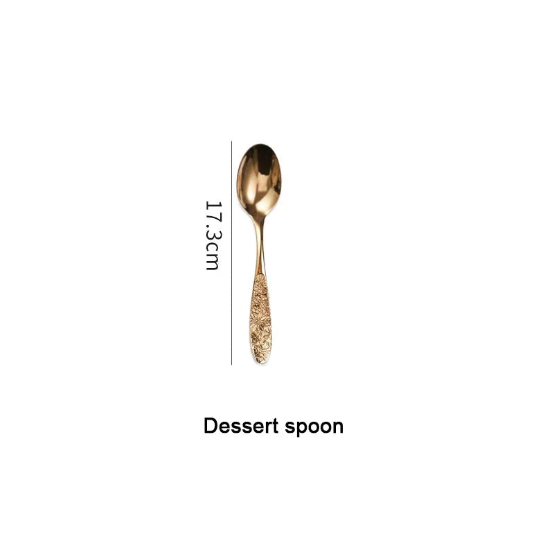 1/3Pieces Gold Cutlery Set Stainless Steel Vintage Western Dinnerware Luxury Tableware Engraving Forks Knive Spoons Sliverware