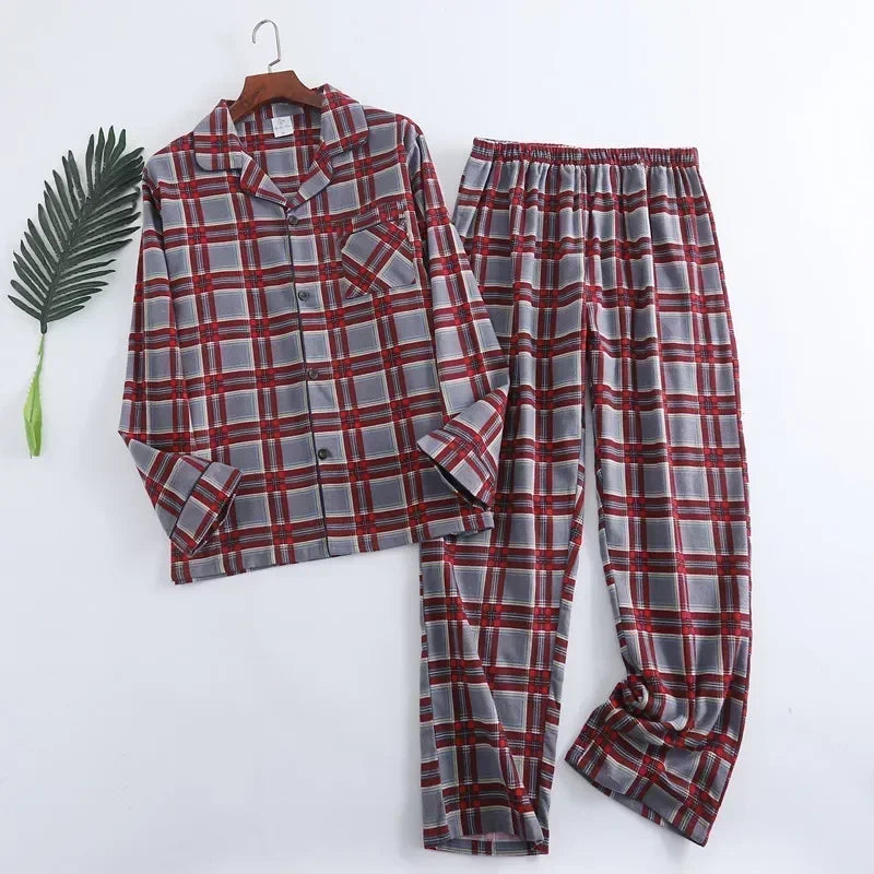 Plaid Design Multi Colors Warm Cotton Flannel Long-sleeved Trousers Pajamas Set for Men